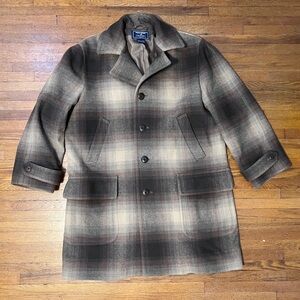 Vintage POLO SPORT Sportswoman 100% Wool Plaid Long Overcoat Womens Size L Brown